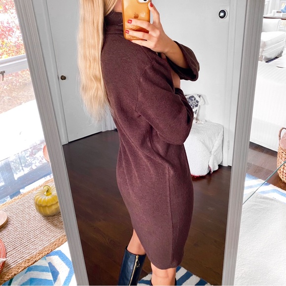 🤎 LILA KASS BROWN WOOL BLEND TURTLENECK LONG SLEEVE LOOSE FIT DRESS! - Picture 5 of 13